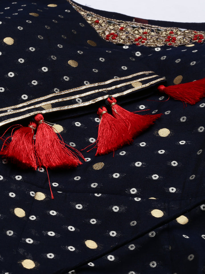 Neerus Blue Chanderi Embroidered Anarkali Suit Set - detail view 2