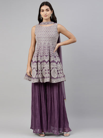 Neeru'S Lavender Color, Georgette Fabric Suit-Short Anarkali