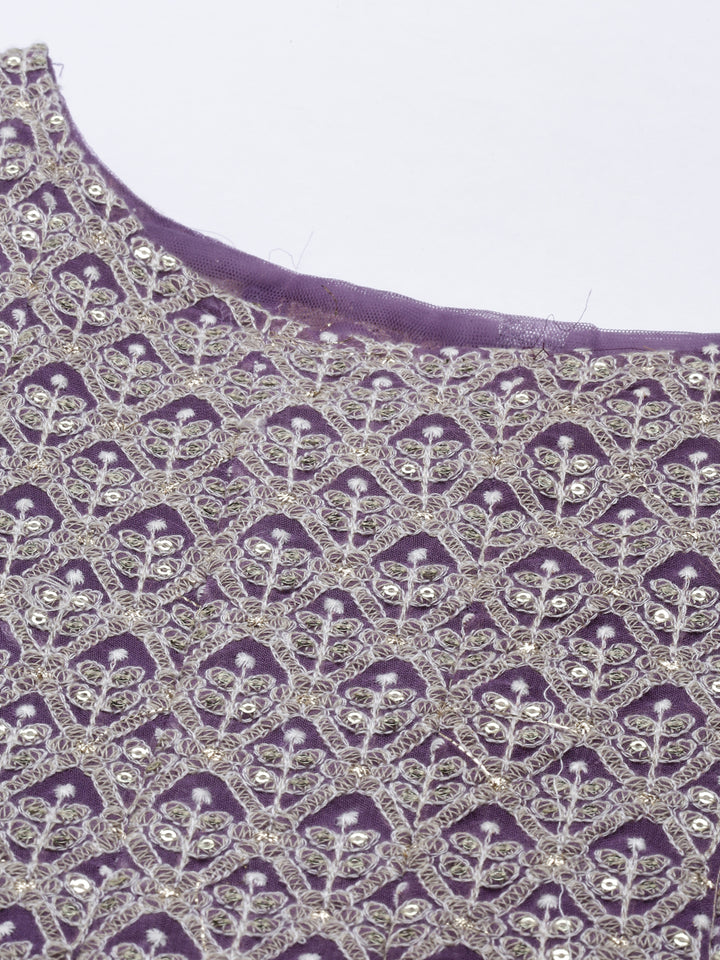 Neerus Purple georgette anarkali suit set - detail view 1