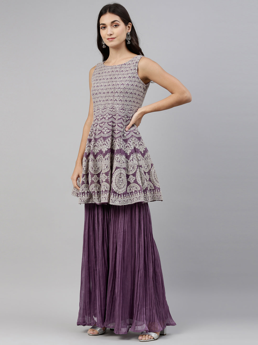 Neerus Purple georgette anarkali suit set - detail view 2
