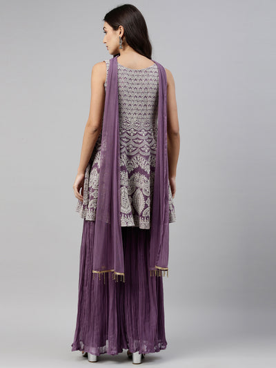 Neeru'S Lavender Color, Georgette Fabric Suit-Short Anarkali