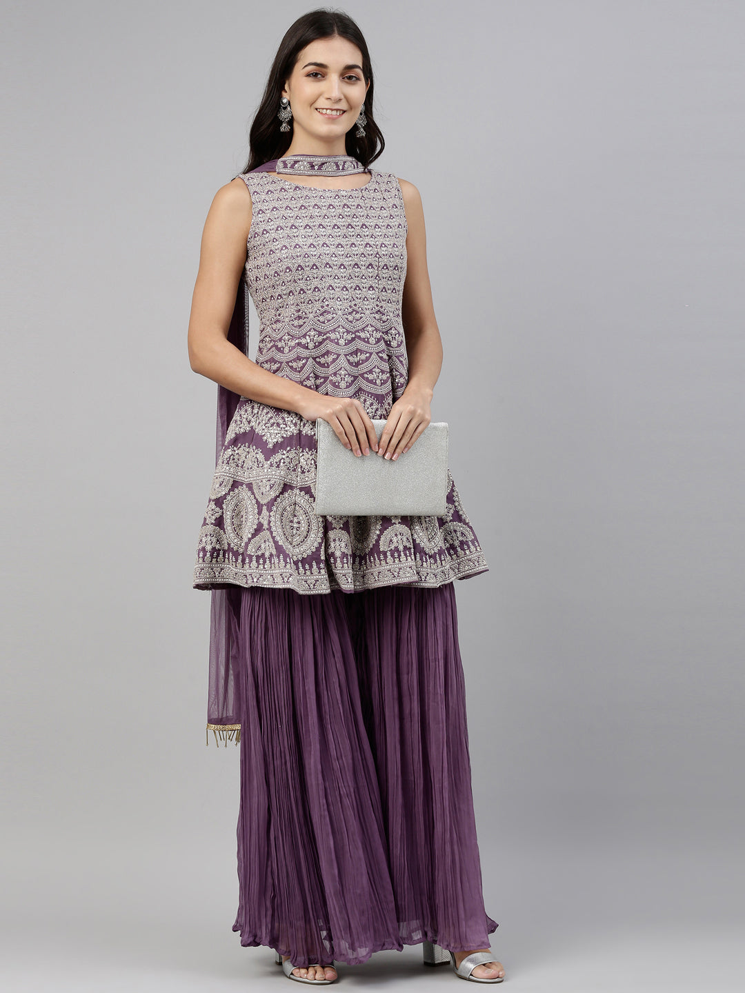 Neeru'S Lavender Color, Georgette Fabric Suit-Short Anarkali
