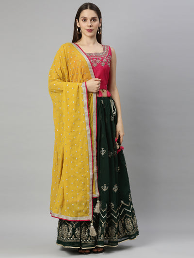 Neeru's Bottle Green Color Georgette Fabric Ghagra Set
