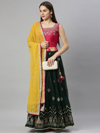 Neeru's Bottle Green Color Georgette Fabric Ghagra Set
