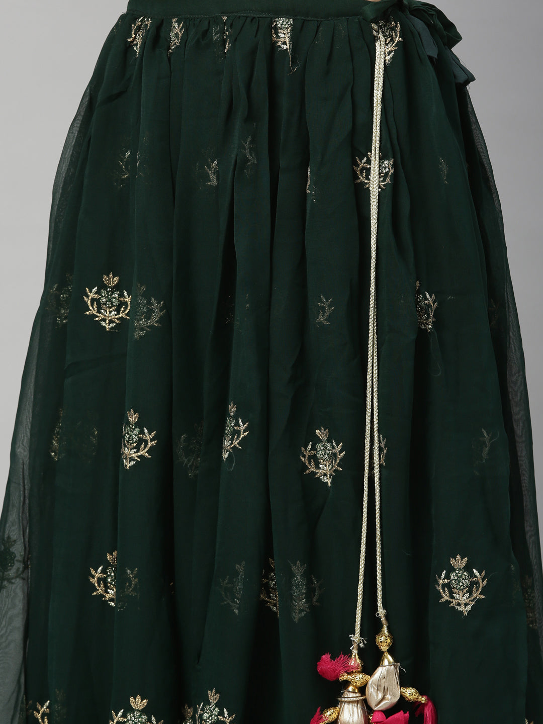 Neeru's Bottle Green Color Georgette Fabric Ghagra Set