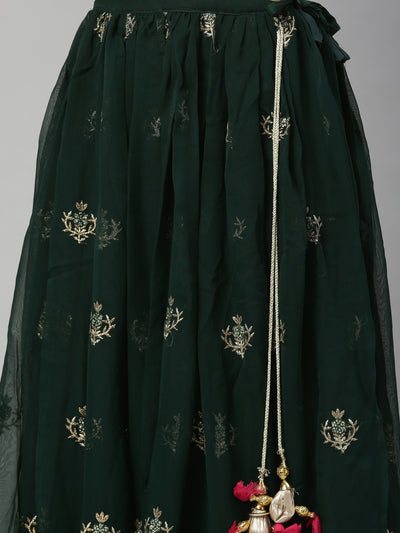 Neeru's Bottle Green Color Georgette Fabric Ghagra Set