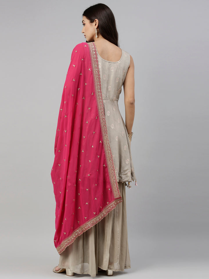 Neerus Grey silk embroidered anarkali suit set - detail view 2