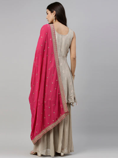 Neeru'S Grey Color, Silk Fabric Suit-Short Anarkali