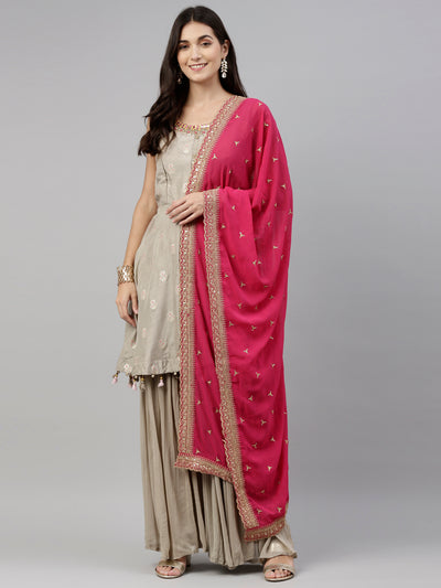 Neeru'S Grey Color, Silk Fabric Suit-Short Anarkali