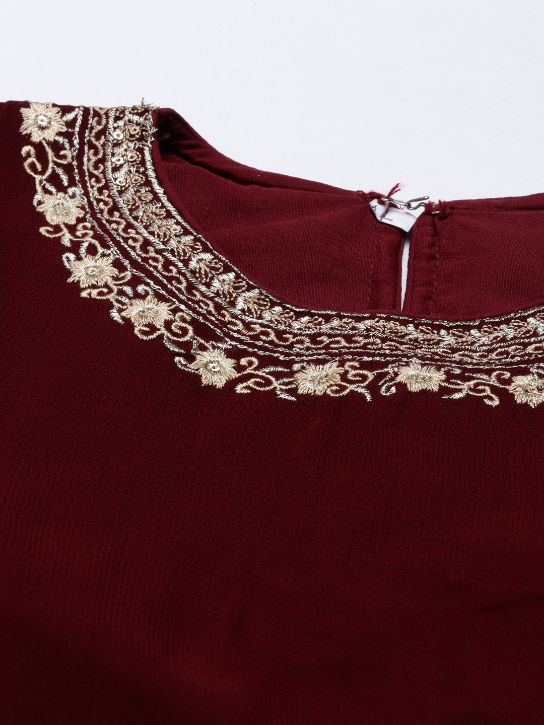 Neerus Maroon georgette fusion suit set - back view