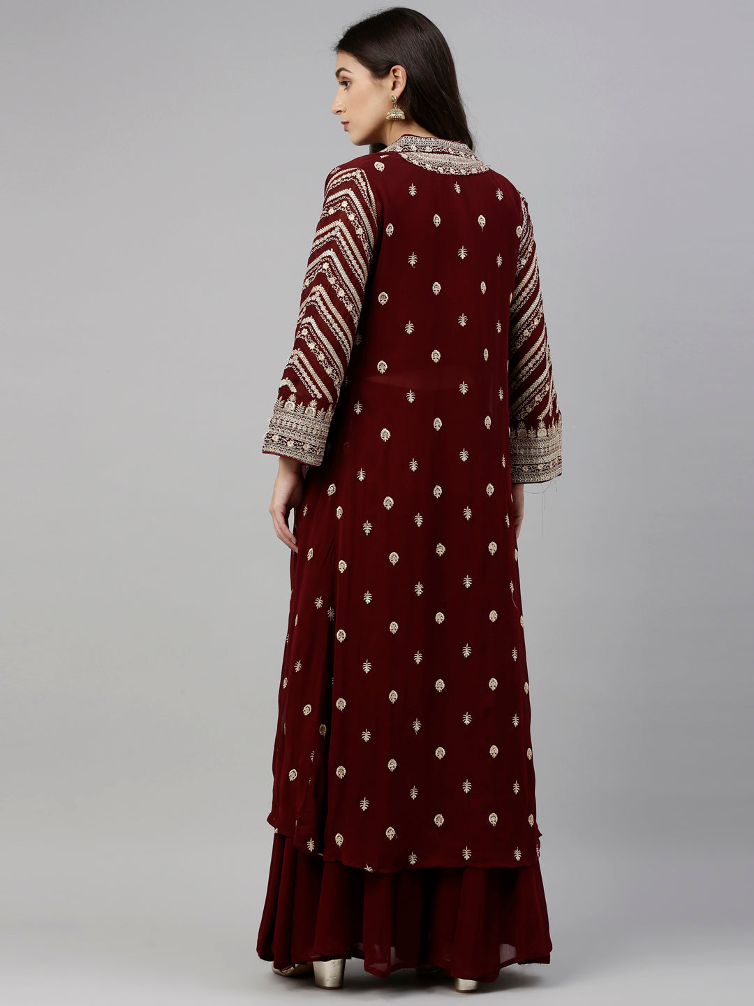 Neerus Maroon georgette fusion suit set - detail view 2
