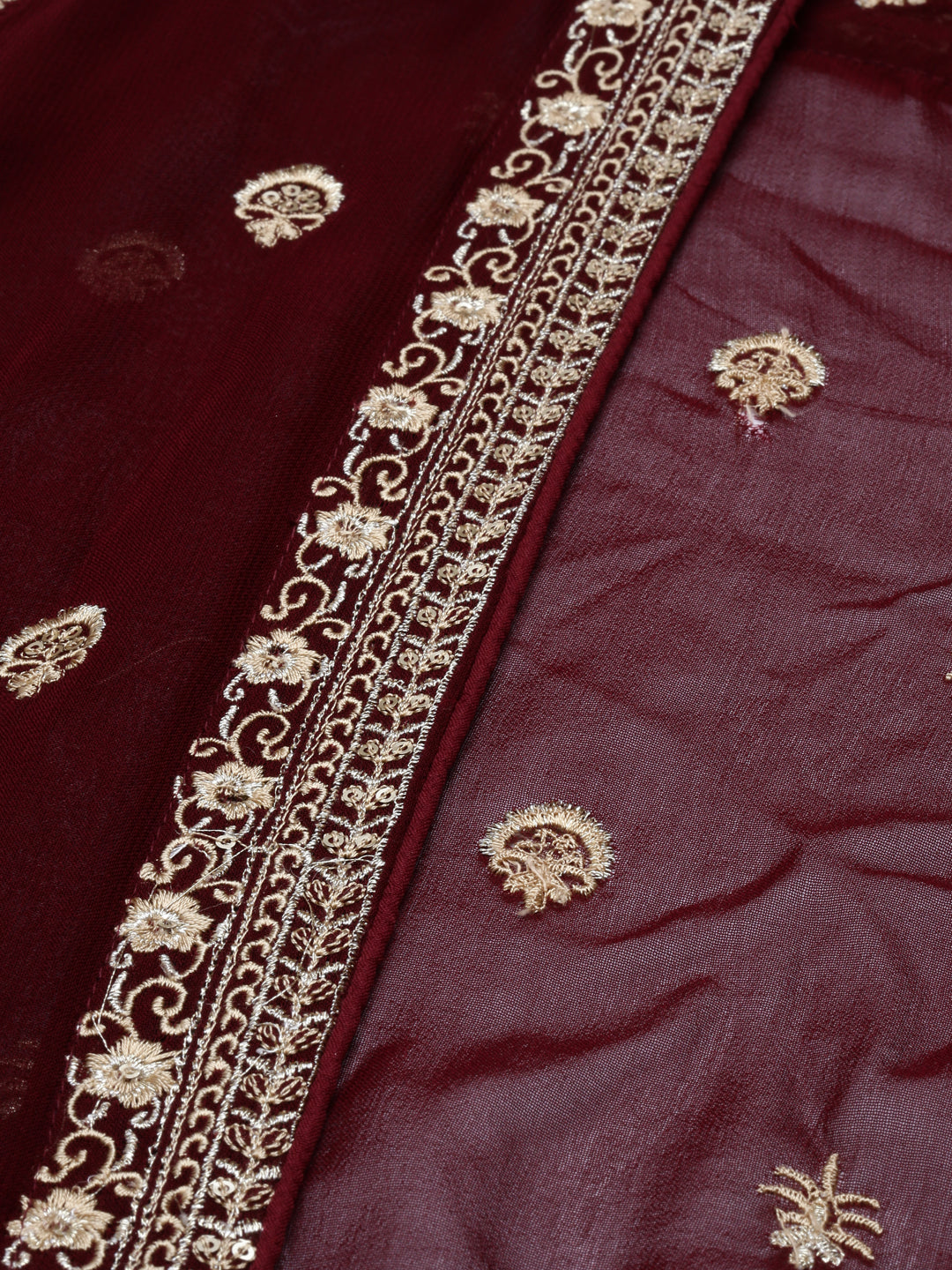Neerus Maroon georgette fusion suit set - detail view 6