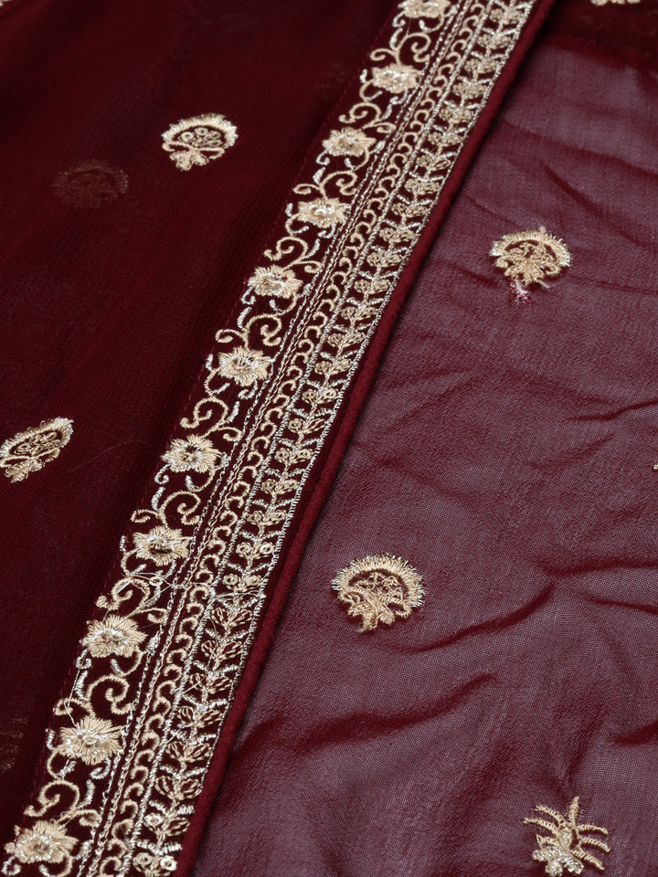 Neerus Maroon georgette fusion suit set - detail view 6