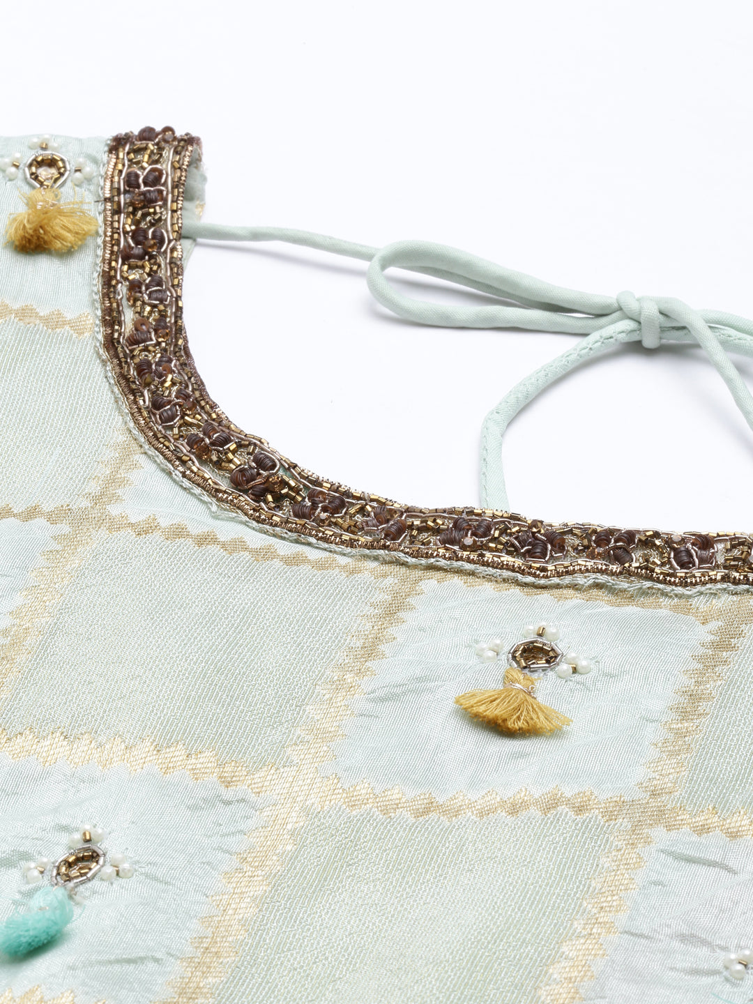 Neerus Green silk embroidered kurta set with sharara - detail view 6
