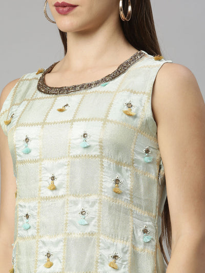 Neeru'S Sea Green Color, Silk Fabric Suit-Gharara