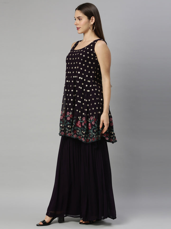 Neerus Maroon georgette anarkali suit set - side view