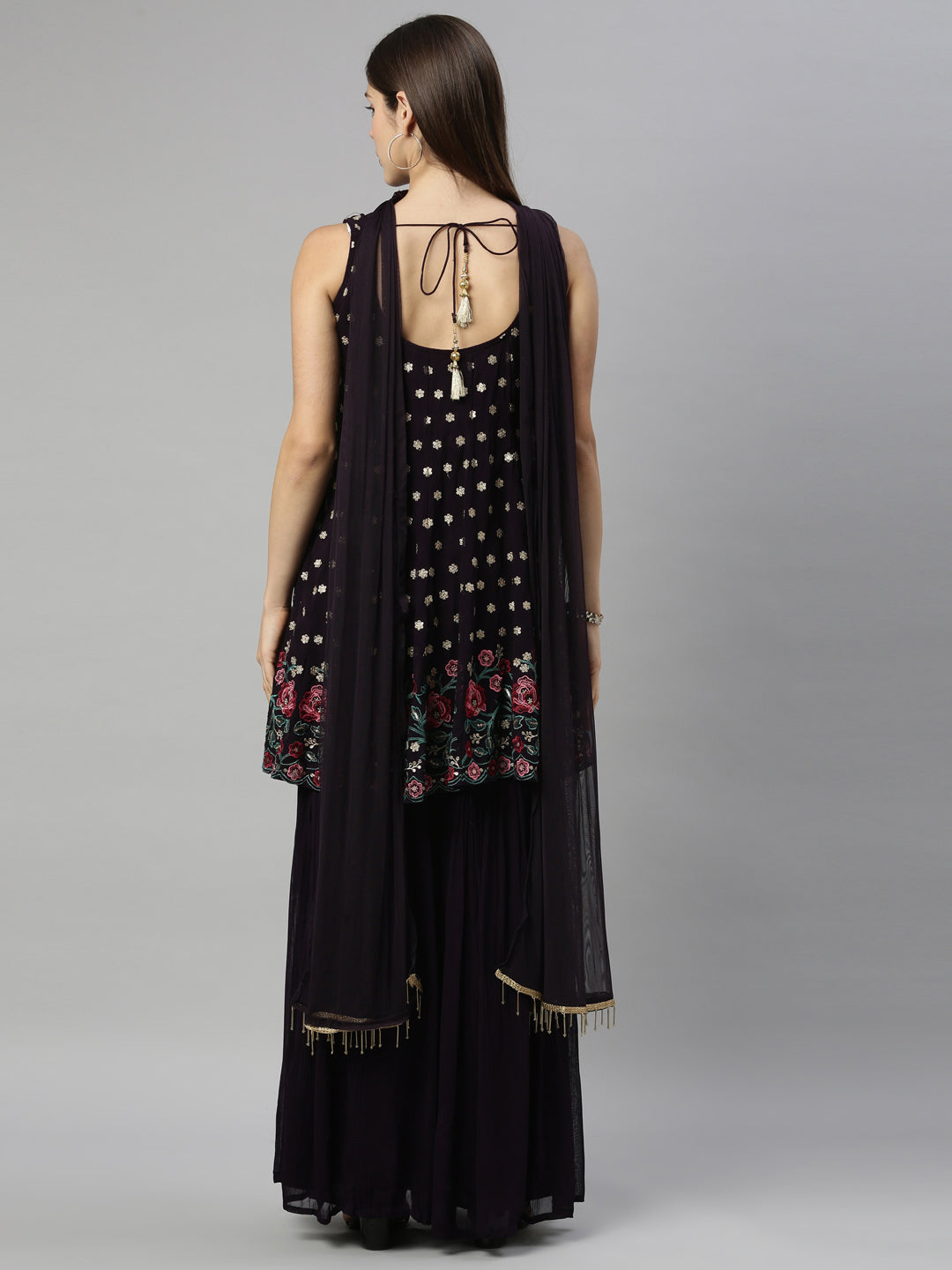 Neerus Maroon georgette anarkali suit set - detail view 2