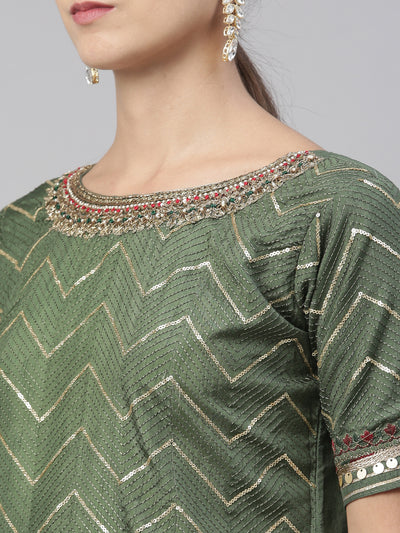 Neeru'S green color, chanderi fabric kurta set