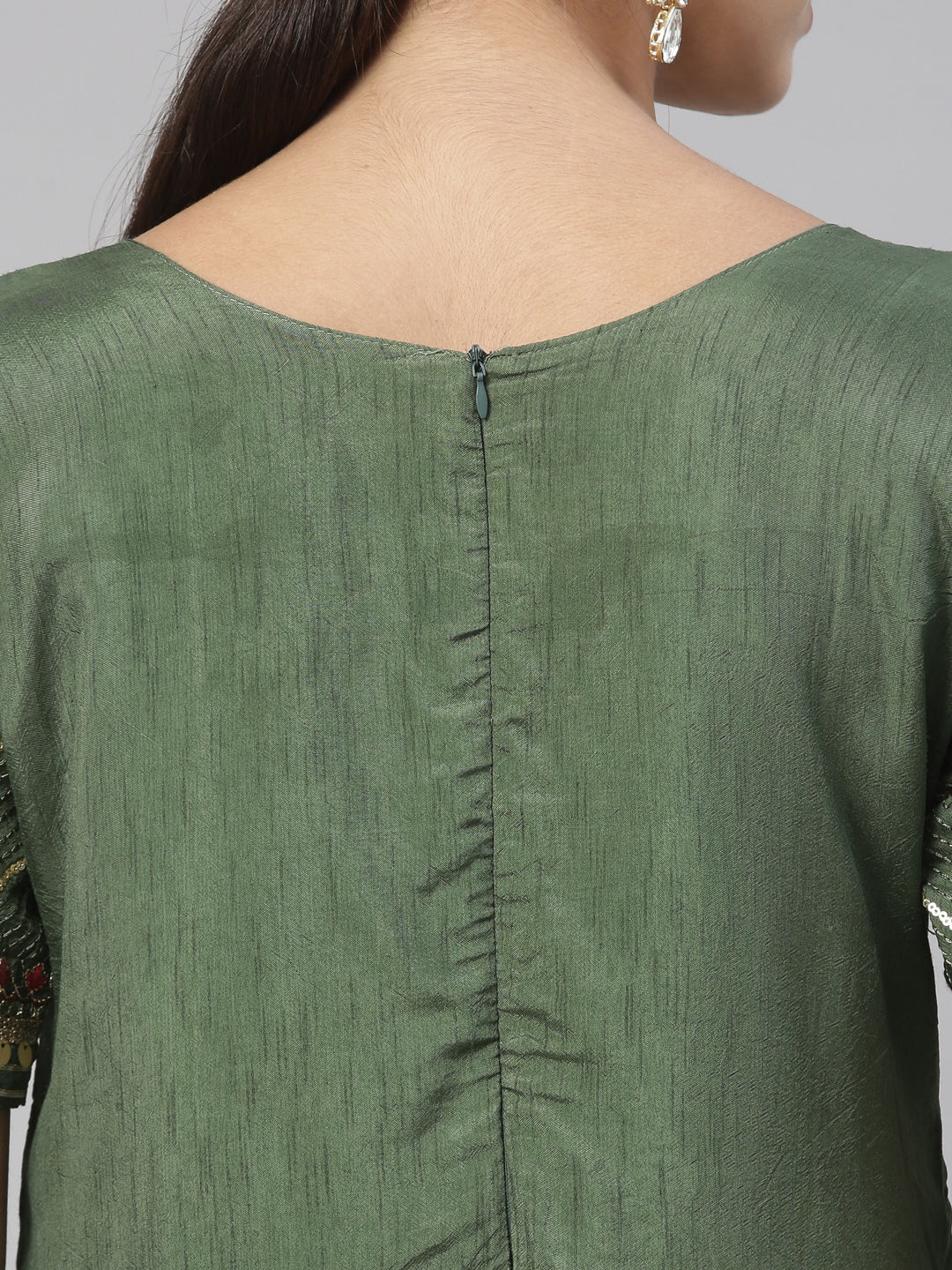 Neerus Green Chanderi printed kurta set - side view