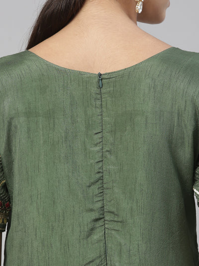 Neeru'S green color, chanderi fabric kurta set