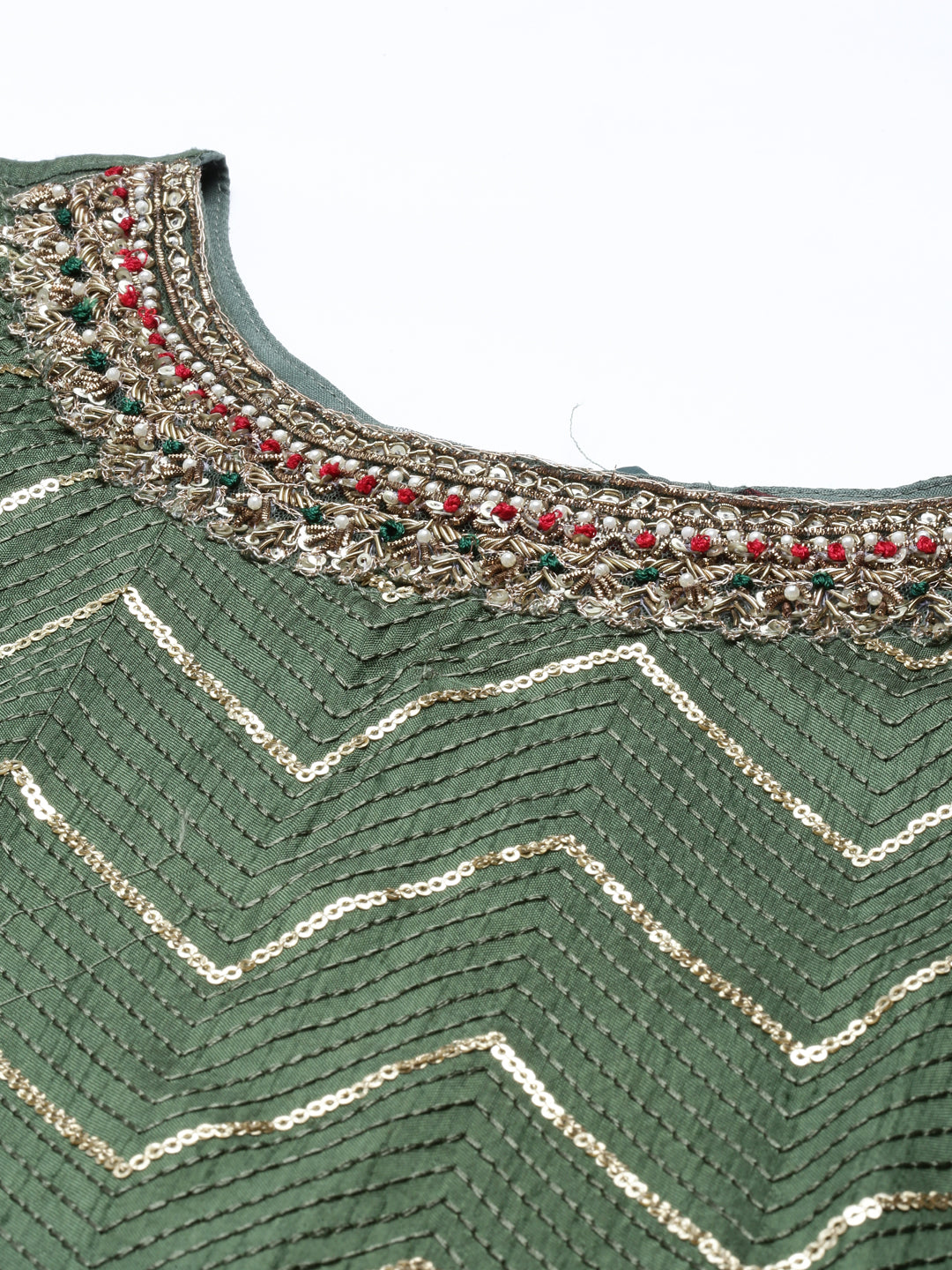 Neeru'S green color, chanderi fabric kurta set