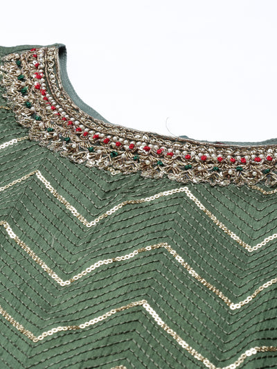 Neeru'S green color, chanderi fabric kurta set