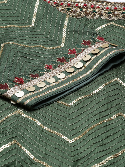 Neeru'S green color, chanderi fabric kurta set