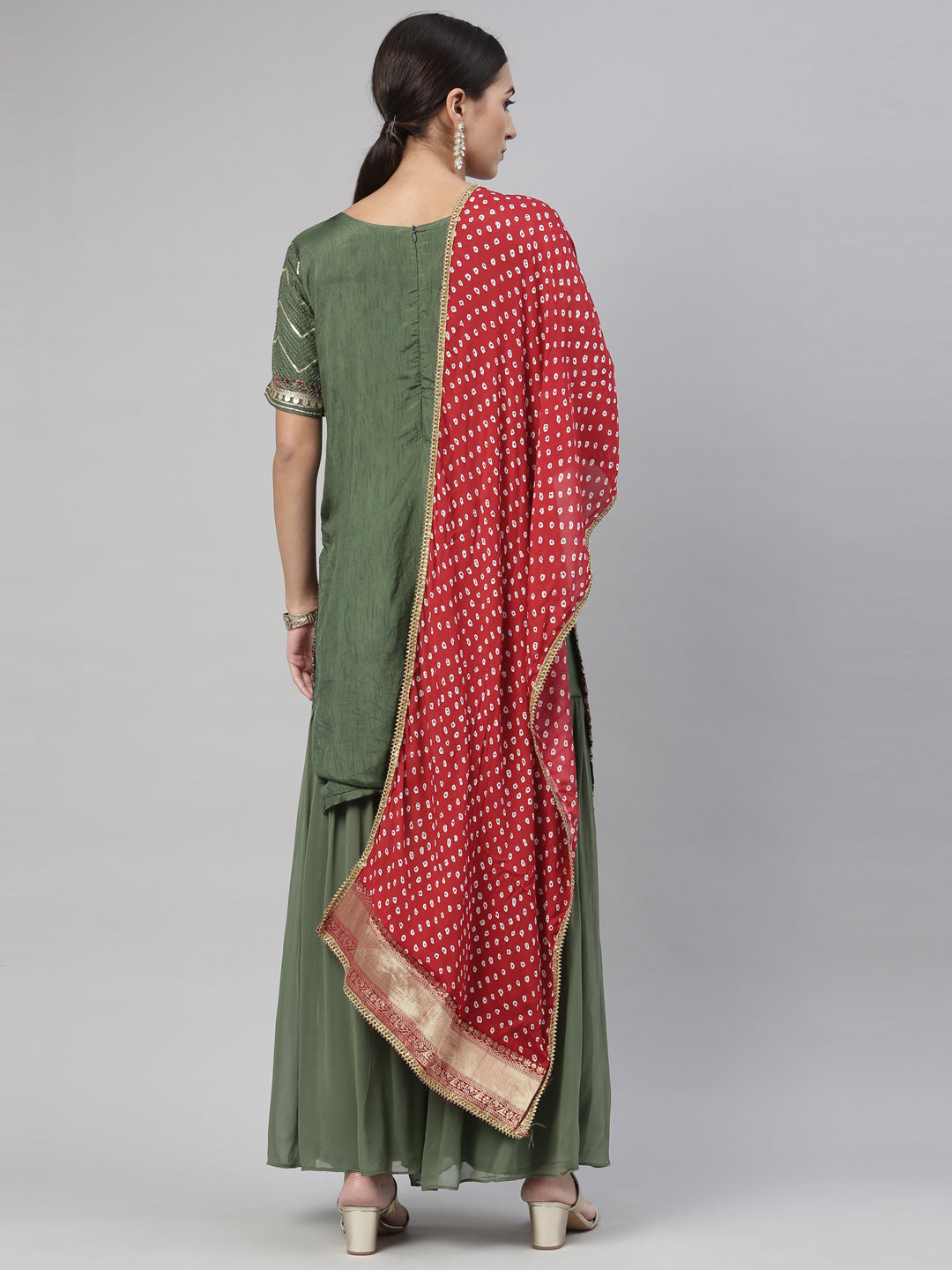 Neeru'S green color, chanderi fabric kurta set