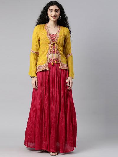 Neeru'S RANI color, SILK fabric lehenga set