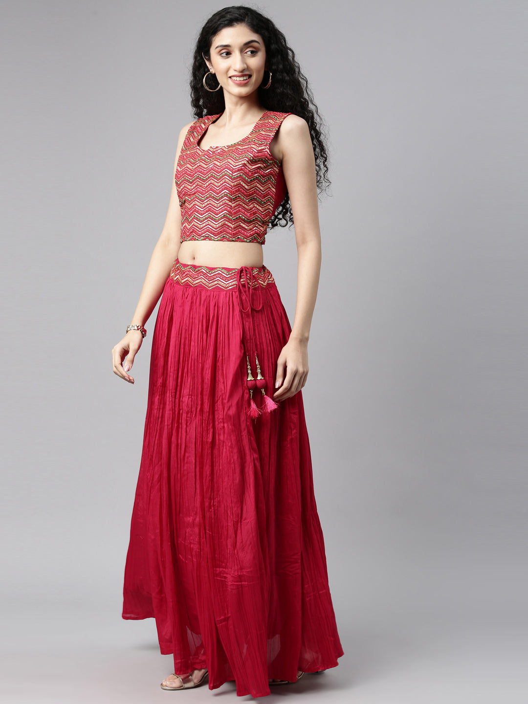 Neerus Rani Color Silk Fabric Lehenga Set