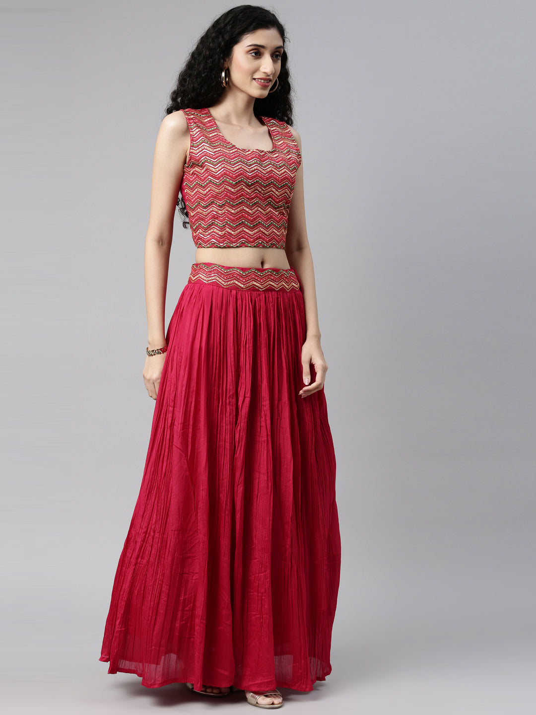 Neeru's Rani Color Silk Fabric Lehenga Set