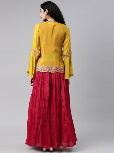 Neeru'S RANI color, SILK fabric lehenga set