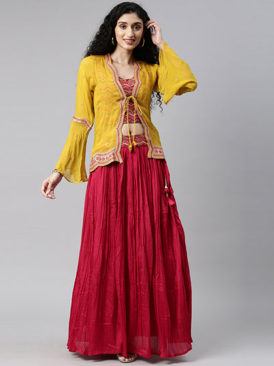 Neeru'S RANI color, SILK fabric lehenga set