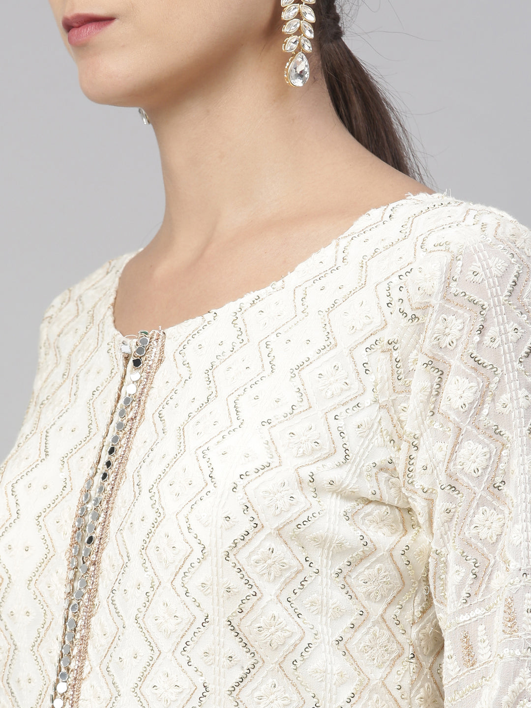 Neeru's Off White Color Georgette Fabric Kurta Set