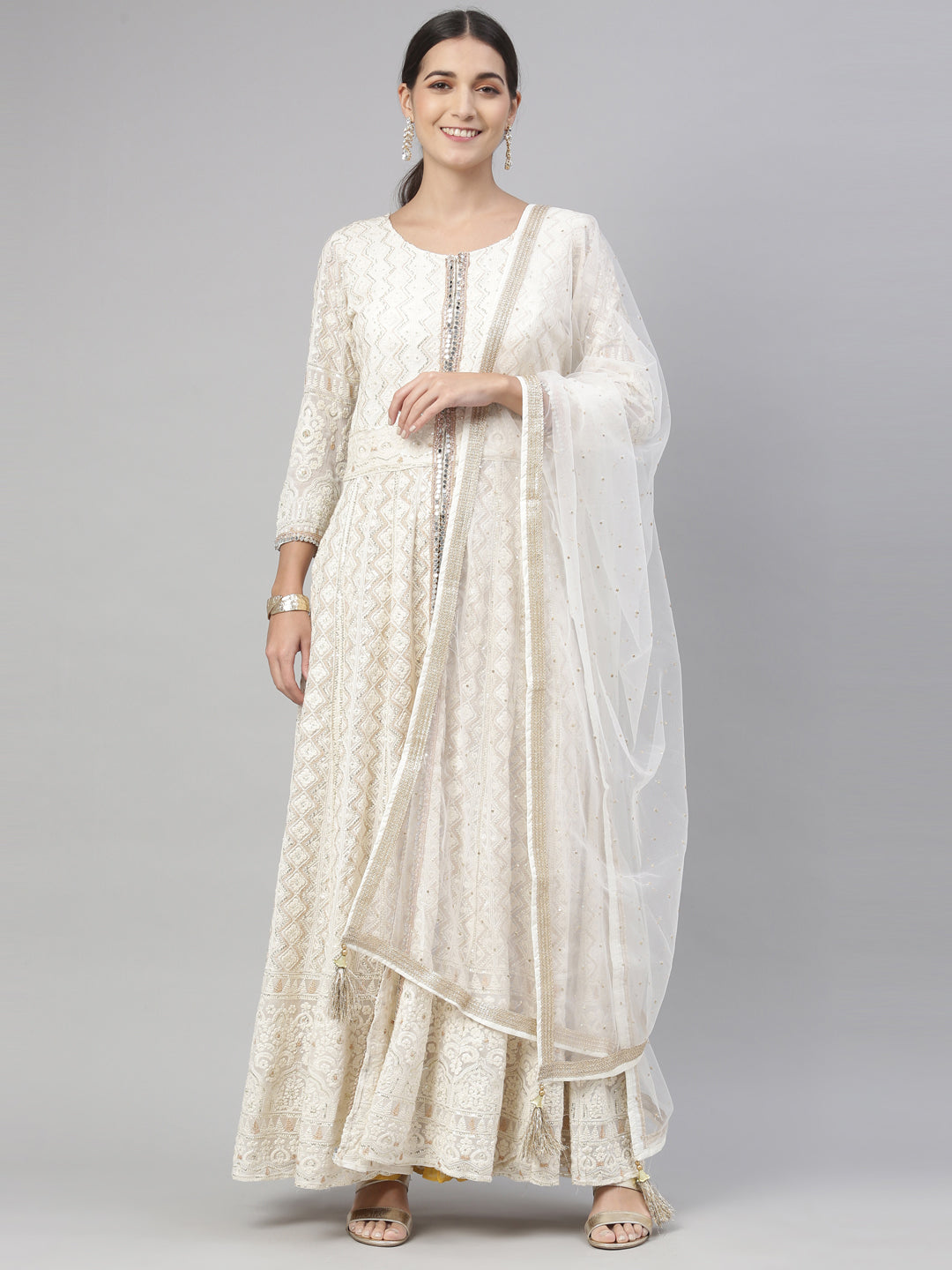 Neeru's Off White Color Georgette Fabric Kurta Set