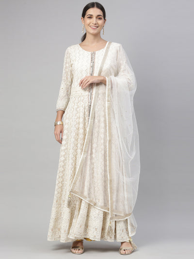 Neeru's Off White Color Georgette Fabric Kurta Set