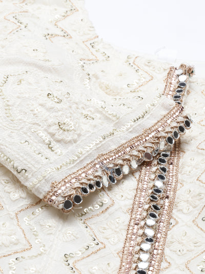 Neeru's Off White Color Georgette Fabric Kurta Set