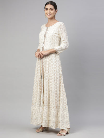 Neeru's Off White Color Georgette Fabric Kurta Set