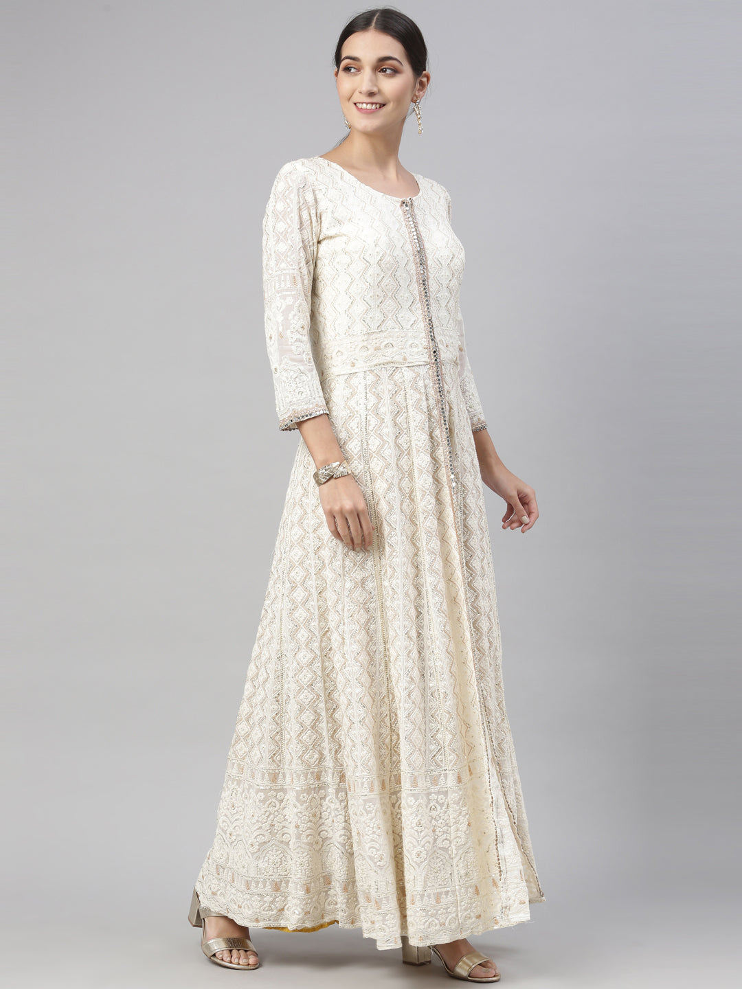 Neeru's Off White Color Georgette Fabric Kurta Set