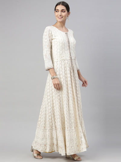 Neeru's Off White Color Georgette Fabric Kurta Set
