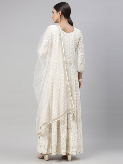 Neeru's Off White Color Georgette Fabric Kurta Set