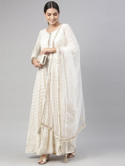 Neeru's Off White Color Georgette Fabric Kurta Set