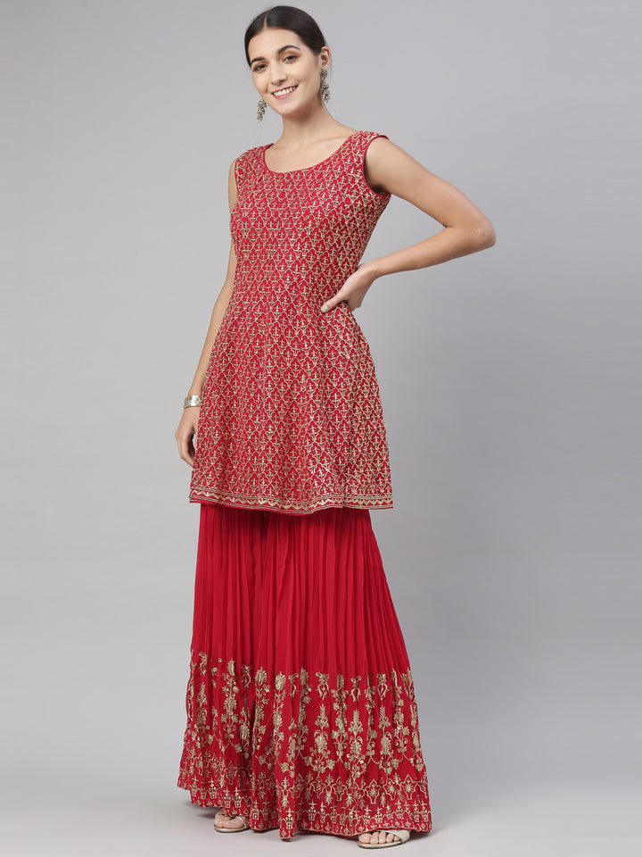 Neerus Pink georgette printed kurta set - detail view 2