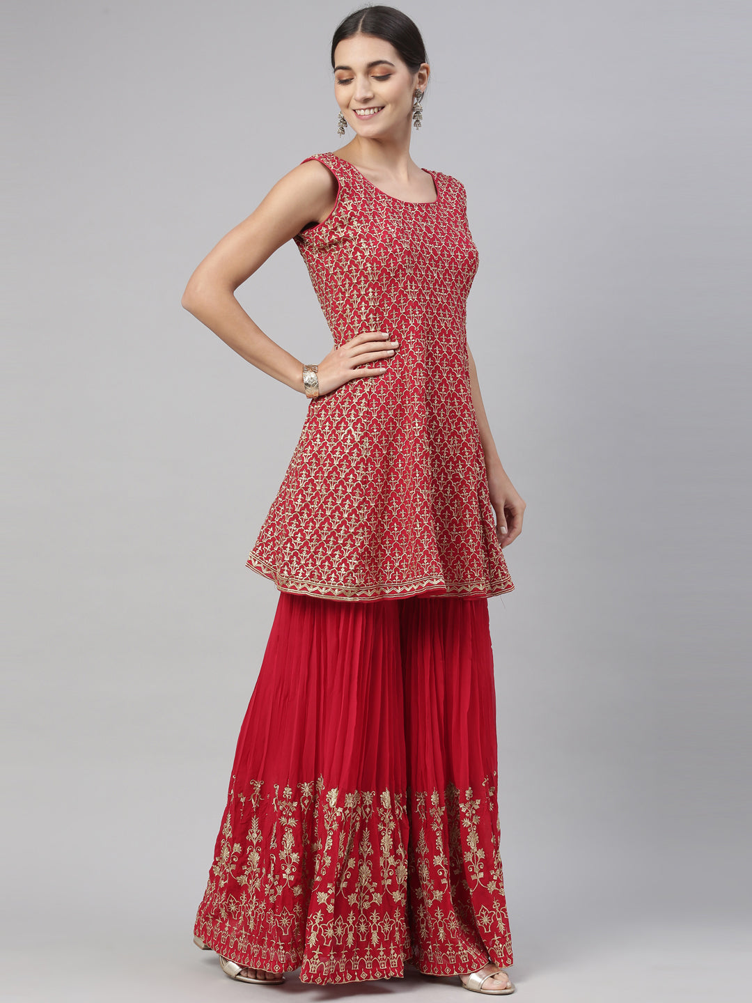 Neerus Pink georgette printed kurta set - detail view 3