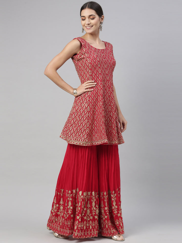 Neerus Pink georgette printed kurta set - detail view 3