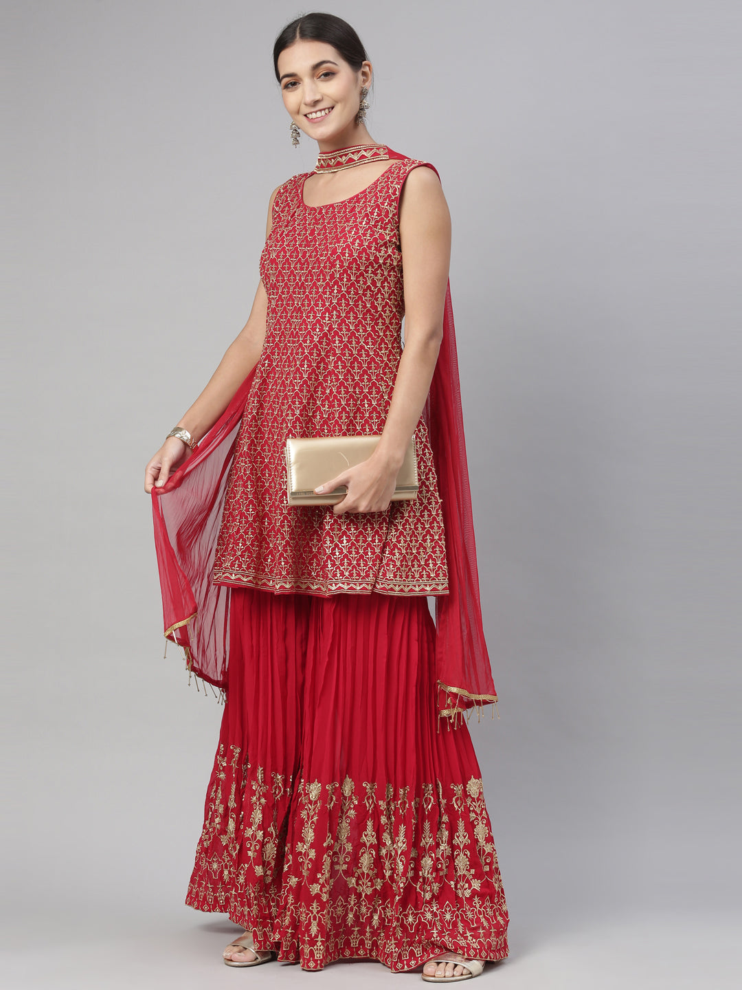 Neerus Pink georgette printed kurta set - detail view 5
