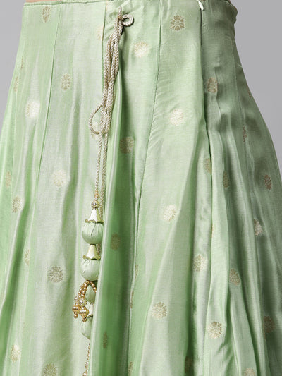 Neeru'S Pista Green Color Banaras Fabric Lehenga Choli