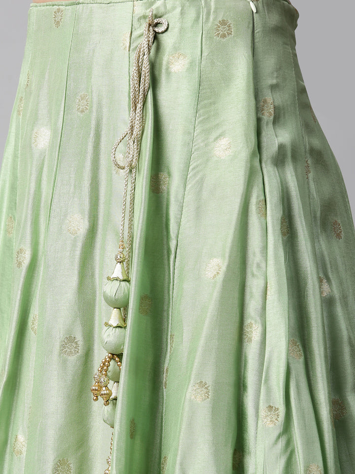 Neerus Green Banarasi woven lehenga choli set - detail view 3