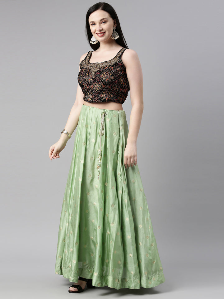 Neerus Green Banarasi woven lehenga choli set - detail view 4