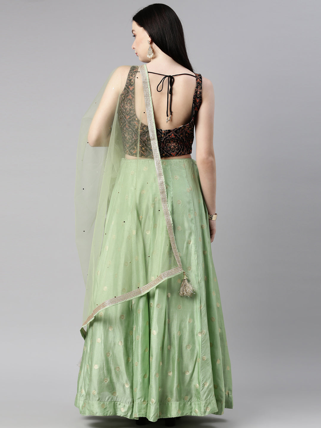 Neerus Pista Green Color Banaras Fabric Lehenga Choli